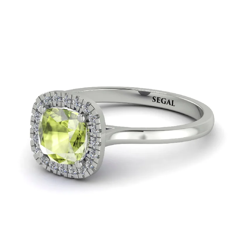 women's engagement rings with rubies -Vintage Classic Halo Cushion Peridot Ring - Skylar No. 703