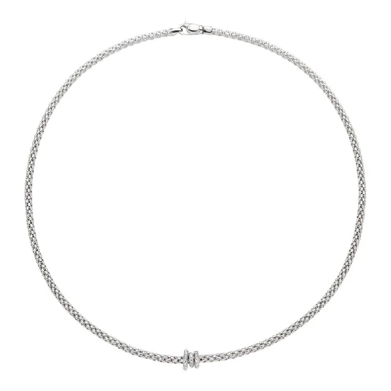 women's diamond necklace chain -Prima 18ct White Gold Necklace With Three Diamond Set Rondels