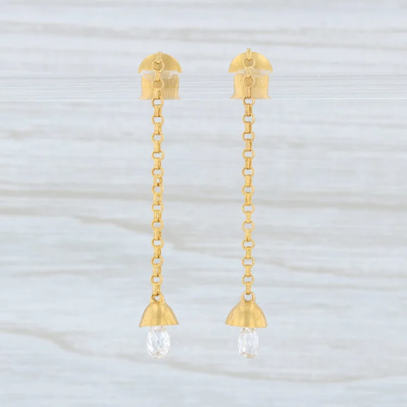 women's nature-inspired earrings -Marie Helene de Taillac Diamond Briolette Bell Earrings 22k Gold Dangle Pierced