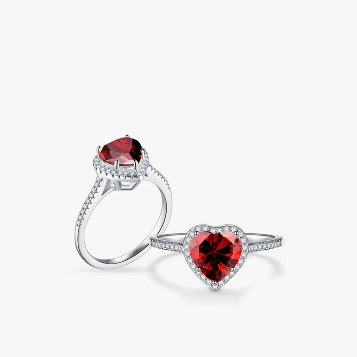 engagement rings with a vintage feel for women -Fashion S925 Silver Female Ring Red Diamonds Heart Fine Ring