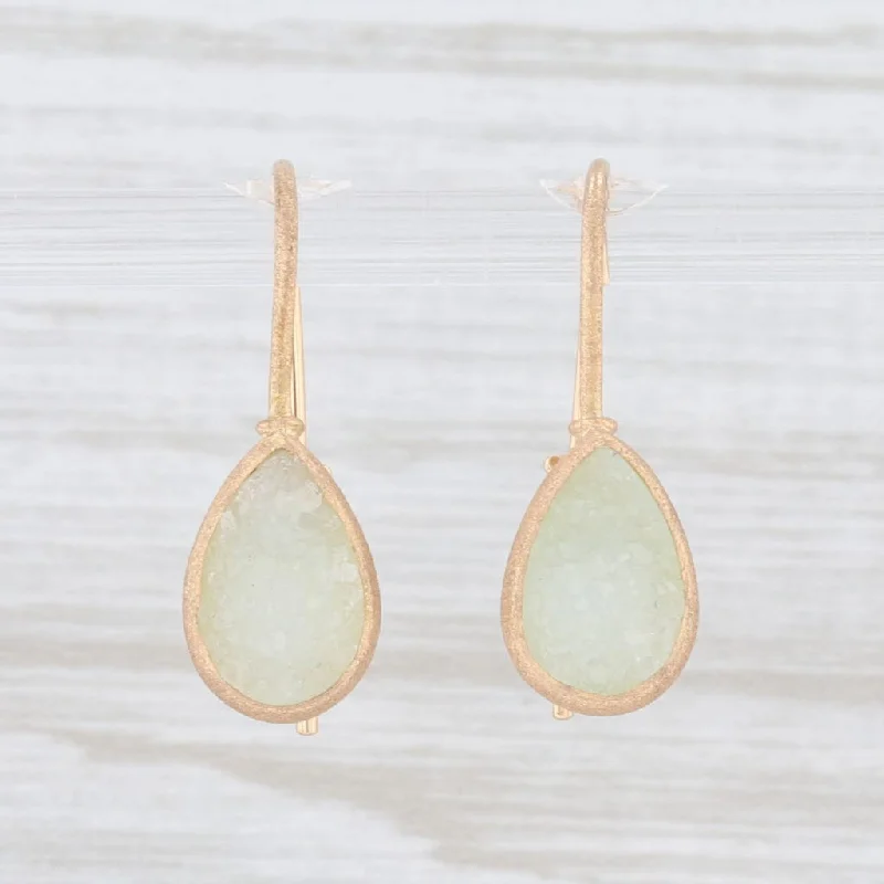 women's moon earrings -New Nina Nguyen Aquamarine Druzy Quartz Drop Earrings 18k Gold Hook Posts