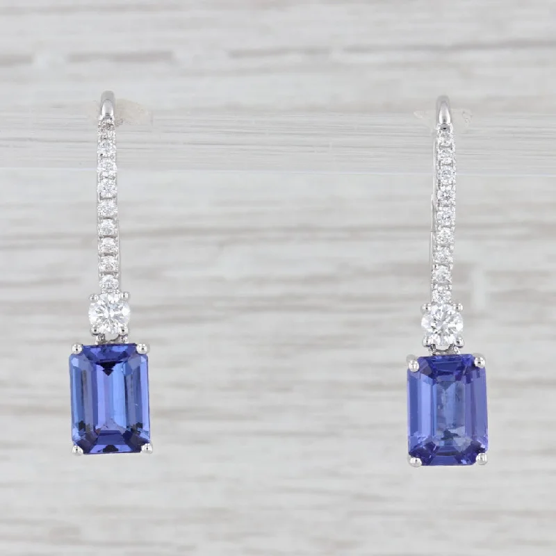 women's bamboo earrings -New 2.03ctw Tanzanite Diamond Drop Earrings 14k White Gold Dangle