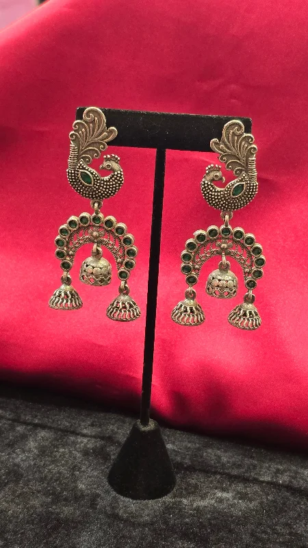 women's luxury stud earrings -Peacock Style Antique Earrings With Green Stones