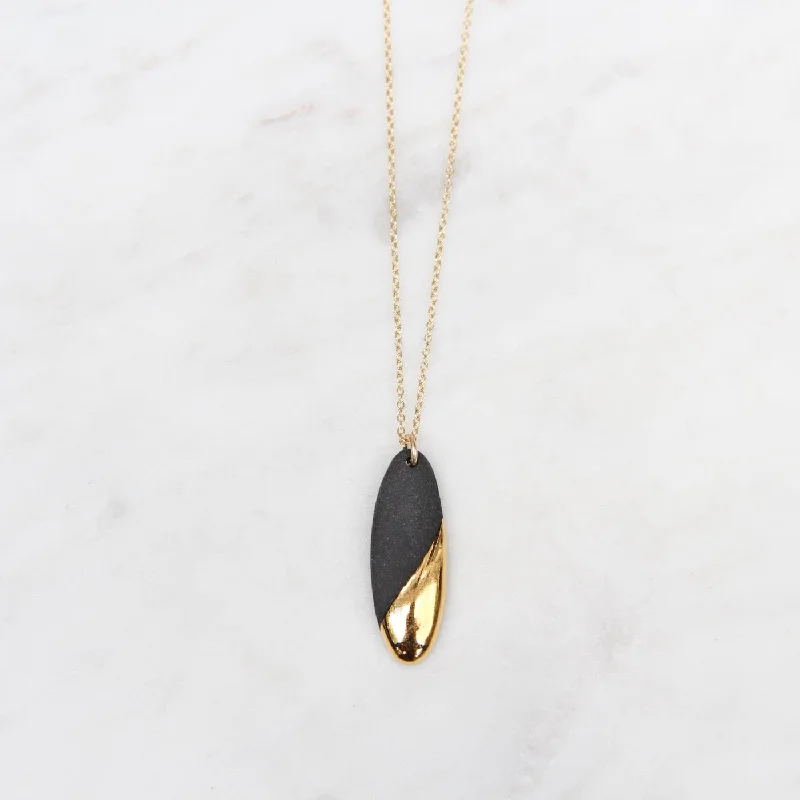 women's bridal necklace -Gold Dipped Long Oval Necklace - Black