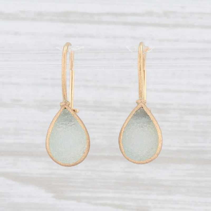 women's large hoop earrings -New Nina Nguyen Druzy Aquamarine Drop Earrings 18k Yellow Gold Hook Posts