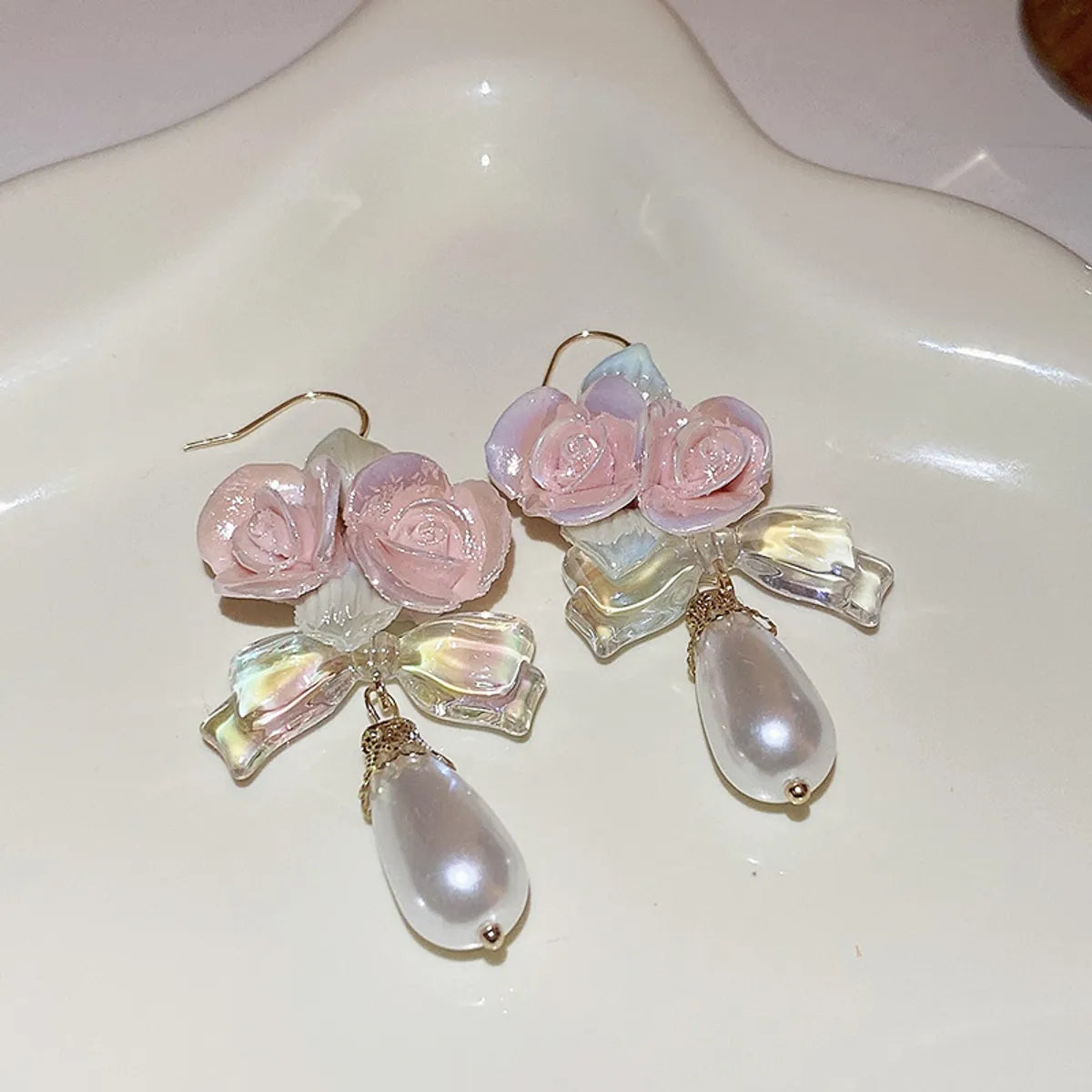 2# Ear Hook-Pink Water Drop Flowers