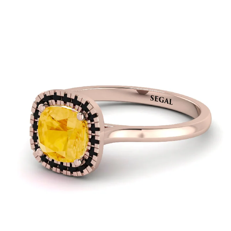 custom engagement rings with diamonds for women -Vintage Classic Halo Cushion Citrine Ring - Skylar No. 608