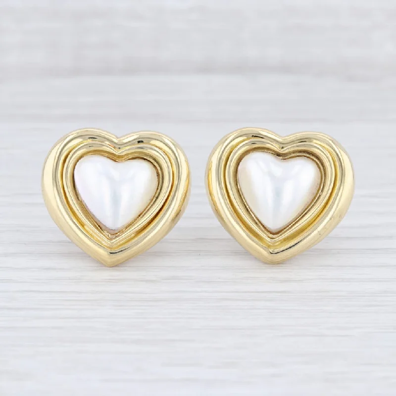 women's twisted hoop earrings -Gucci Pearl Heart Clipon Earrings 18k Yellow Gold Statement Non Pierced Omega