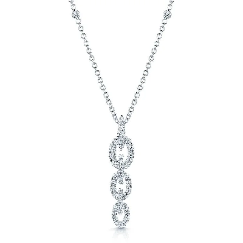 women's chunky necklace -18ct White Gold Round Brilliant Cut Diamond Link Design Drop Necklace