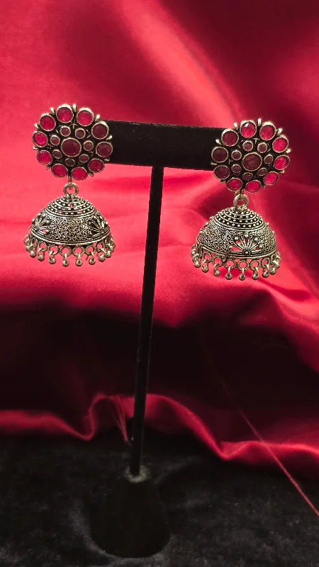 women's clip-on earrings -Amazing Dark Pink Color Jhumkis