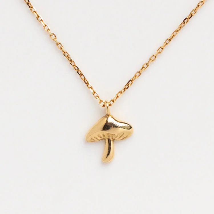 women's vintage pendant necklace -Solid Gold Mushroom Necklace