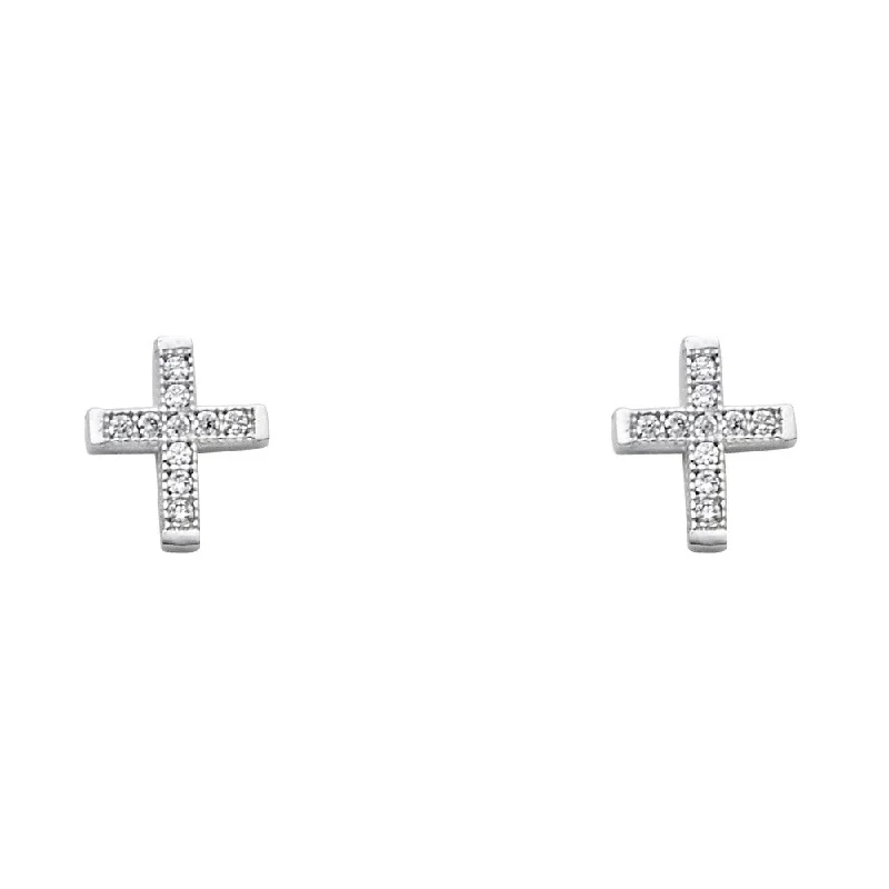 women's bridal earrings -14KW CZ Cross Post Earrings