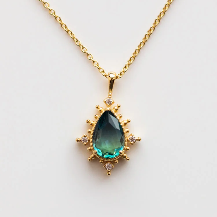 women's layered gold necklace -Nightfall Tourmaline Pendant Necklace