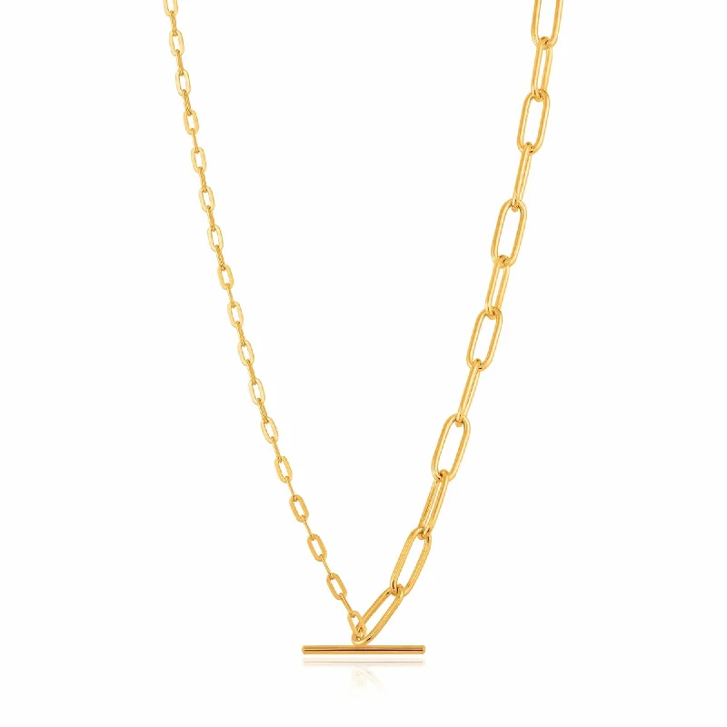 women's layered diamond necklace -Gold Mixed Link T-bar Necklace