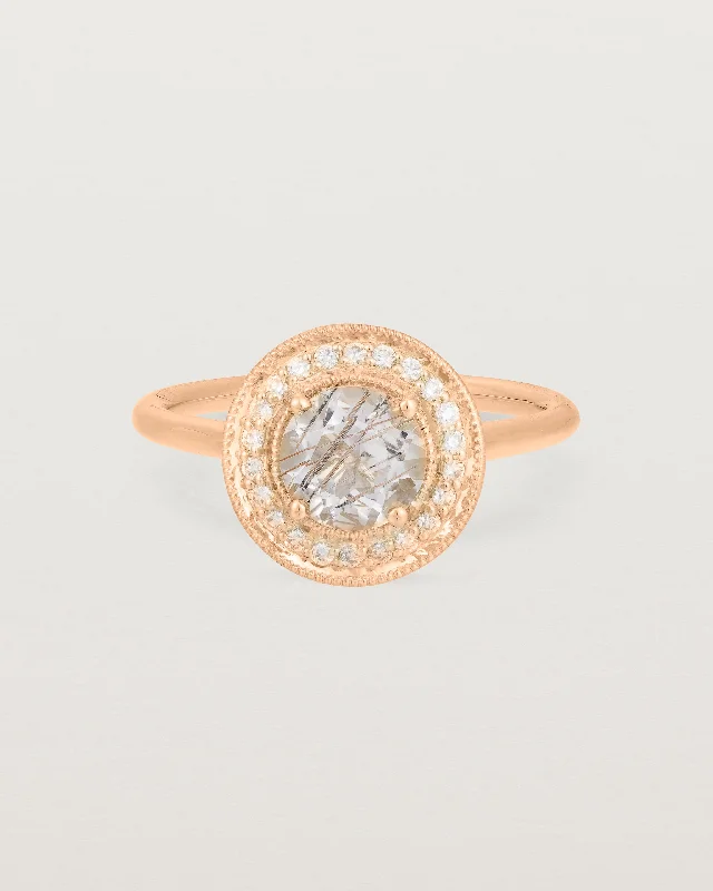 diamond engagement rings for women -Imogen Halo Ring | Rutilated Quartz & Diamonds