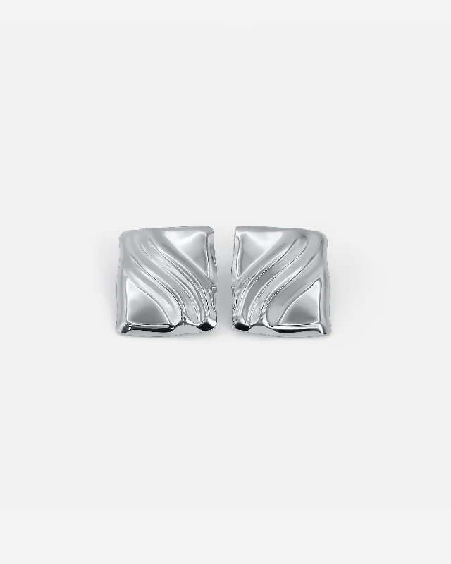 women's clip-on earrings -TEXTURED CUBE EARRINGS SILVER