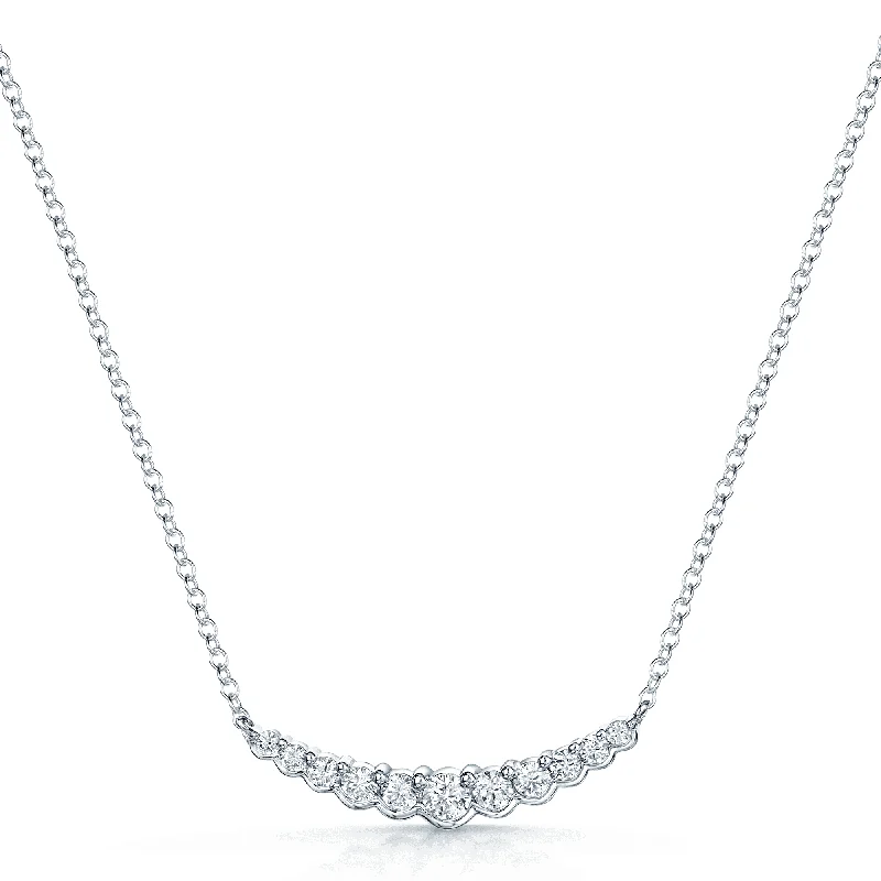 women's large pendant necklace -18ct White Gold Round Brilliant Cut Diamond Fancy Rubover Necklace