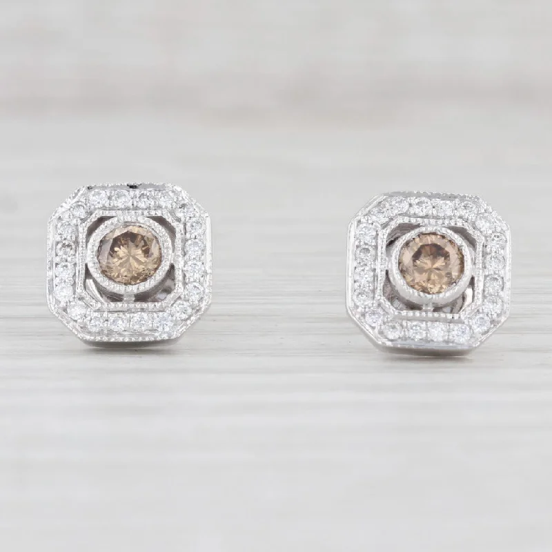 women's stud earrings -Le Vian 0.76ctw Chocolate Diamond Halo Earrings 14k White Gold Pierced Studs