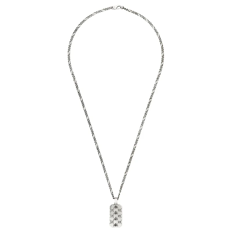 women's nature-inspired necklace -Gucci Signature Sterling Silver GG And Bee Dog Tag Necklace