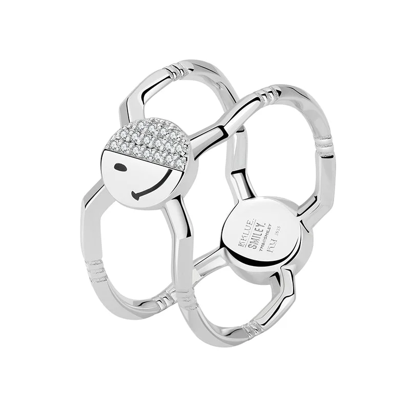 women's simple gold ring -KKLUExSMILEY® Silver Two-tiered Ring