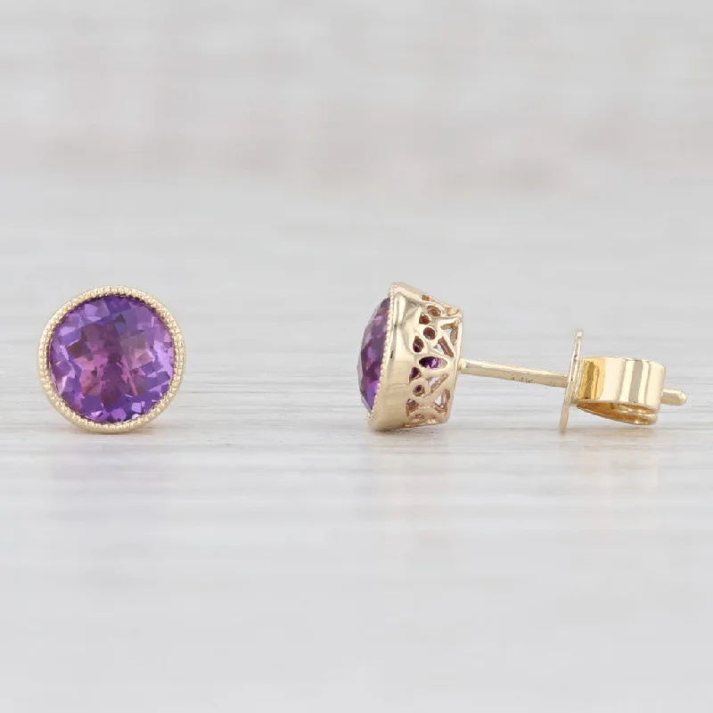 women's delicate diamond earrings -New 1.44ctw Amethyst Solitaire Stud Earrings 14k Yellow Gold February Birthstone