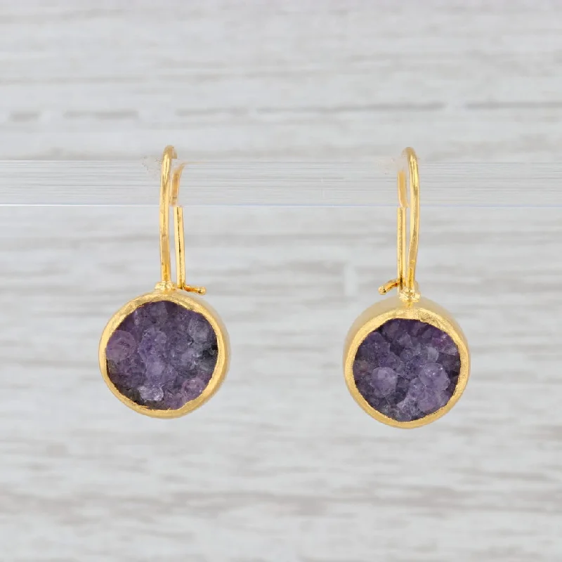 women's luxury stud earrings -New Nina Nguyen Amethyst Druzy Drop Earrings Sterling Silver 22k Gold Vermeil