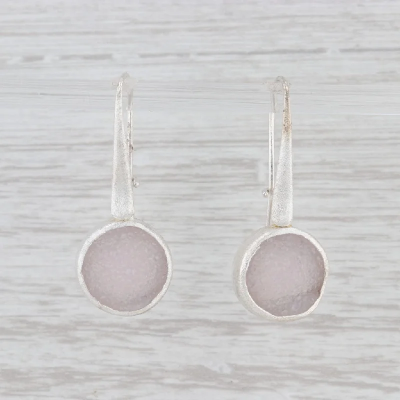 women's sapphire drop earrings -New Nina Nguyen White Druzy Quartz Drop Earrings Sterling Silver Hook Posts