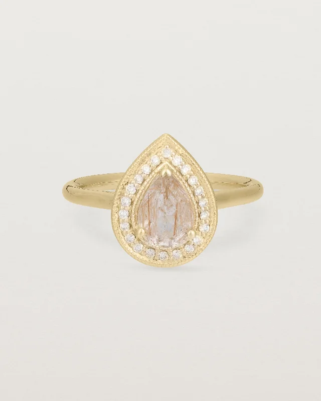 simple engagement rings for women -Aurie Halo Ring | Rutilated Quartz & Diamonds