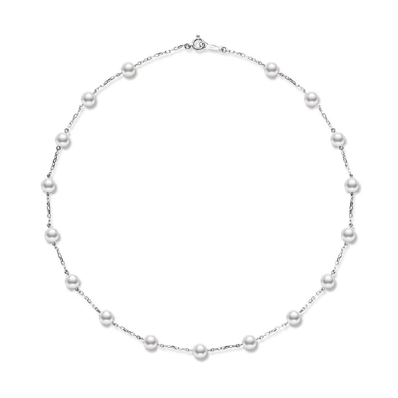 women's diamond and gold necklace -Akoya Pearl & 18ct White Gold Chain Necklace