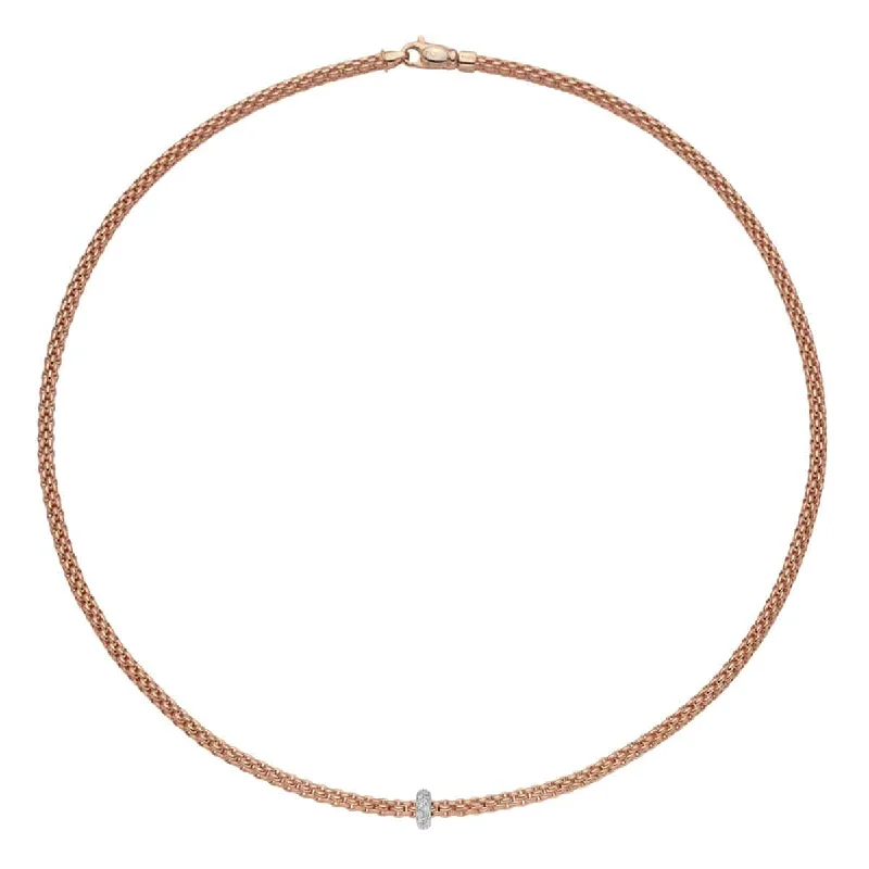 women's long gold necklace -Prima 18ct Rose Gold Necklace With Diamond Set Rondel