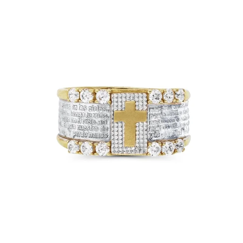 women's square ring -Iced-Out Cross CZ Ring (14K)