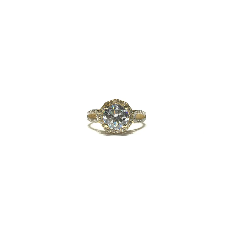 women's wedding engagement ring -Round CZ Halo Entwined Ring (14K)