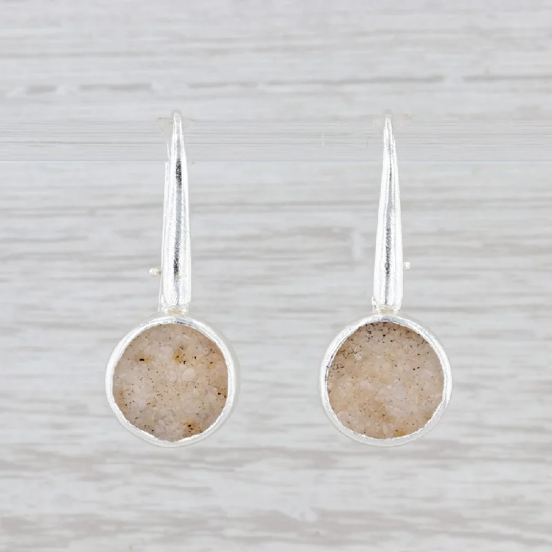 women's delicate diamond earrings -New Nina Nguyen Sand Druzy Quartz Dangle Earrings Sterling Silver Hook Posts