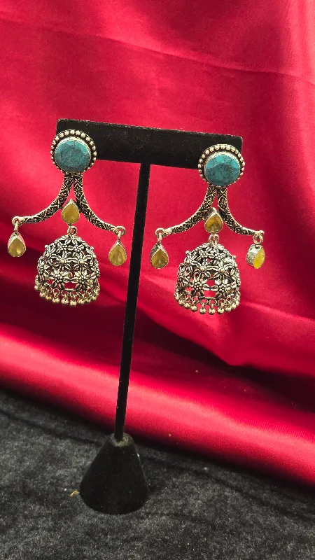 women's hoop earrings -Antique Light Blue Color Big Jhumkas