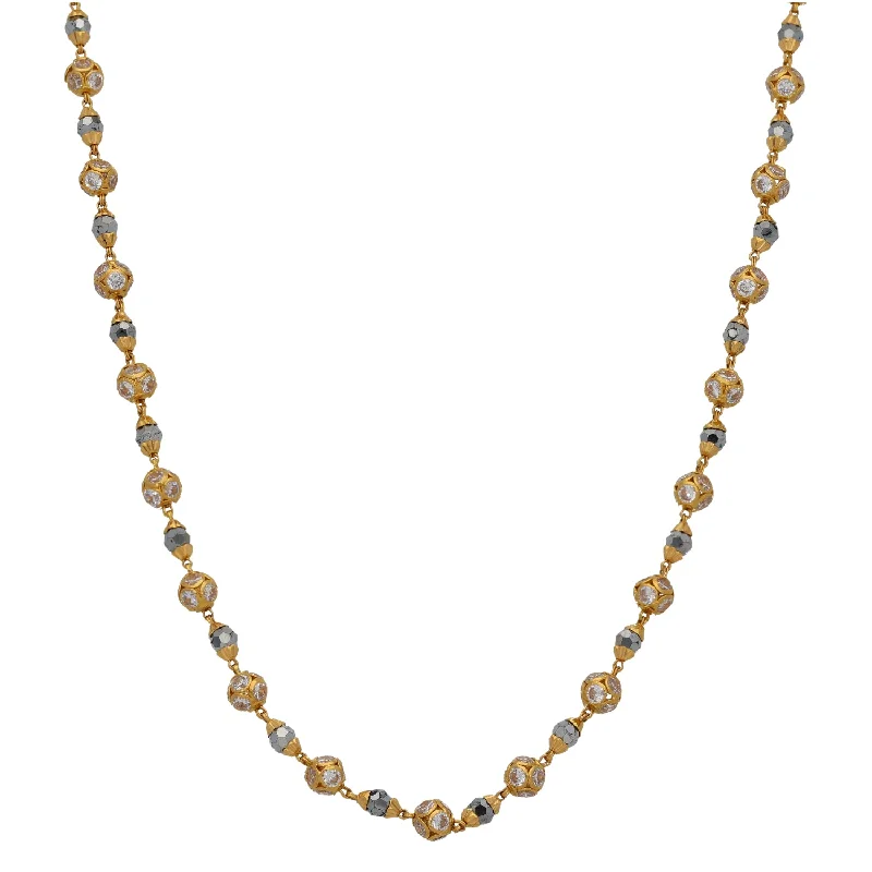 women's trendy necklace -22ct Gold Hematite & Cubic Zirconia Fancy Necklace 16"