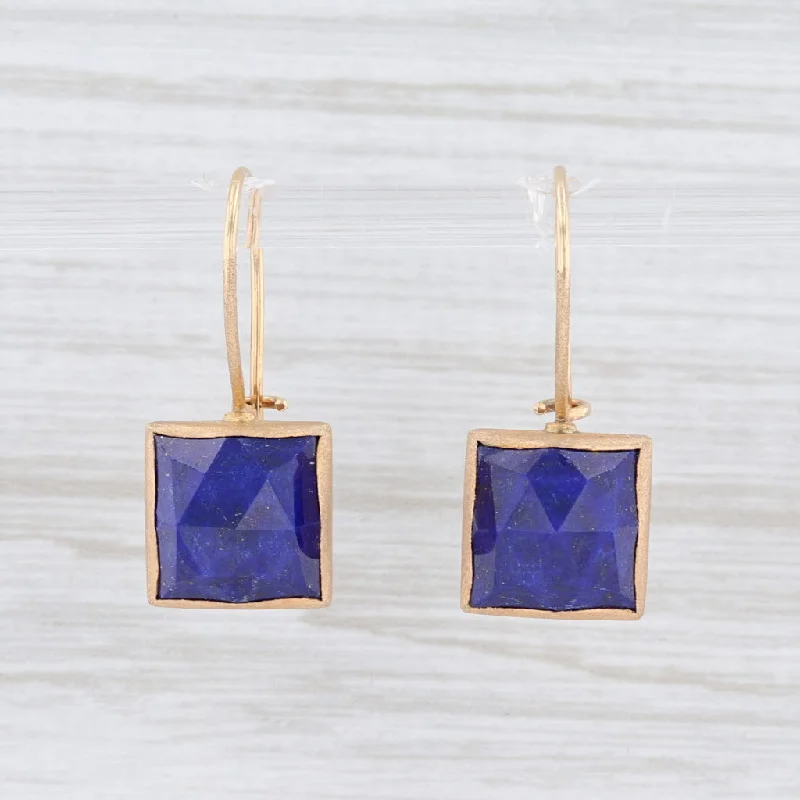 women's crystal earrings -New Nina Nguyen Blue Lapis Lazuli Drop Earrings 14k Yellow Gold Hook Posts