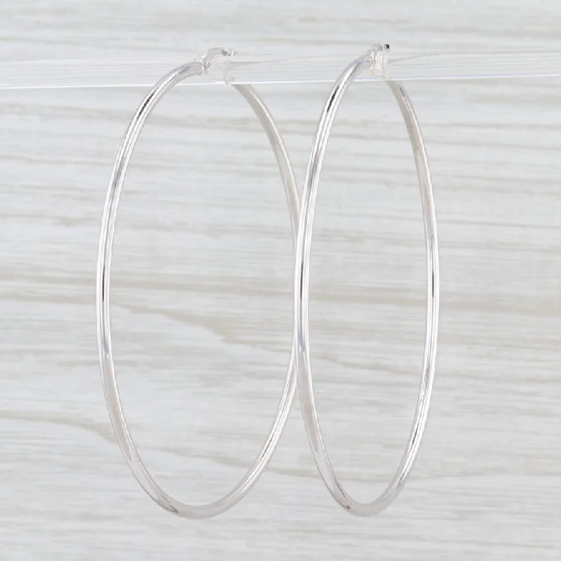 women's hoop diamond earrings -New Round Hoop Earrings 14k White Gold Snap Top Pierced Hoops 65mm x 2mm