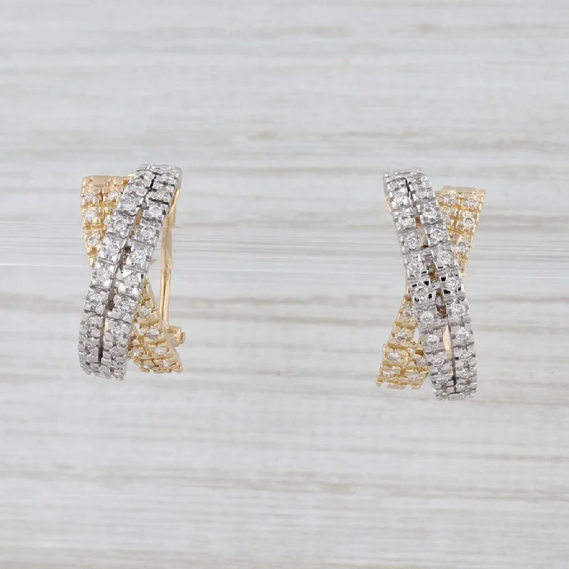 women's trendy earrings -0.50ctw Diamond X Drop Earrings 14k White Yellow Gold Omega Backs Pierced