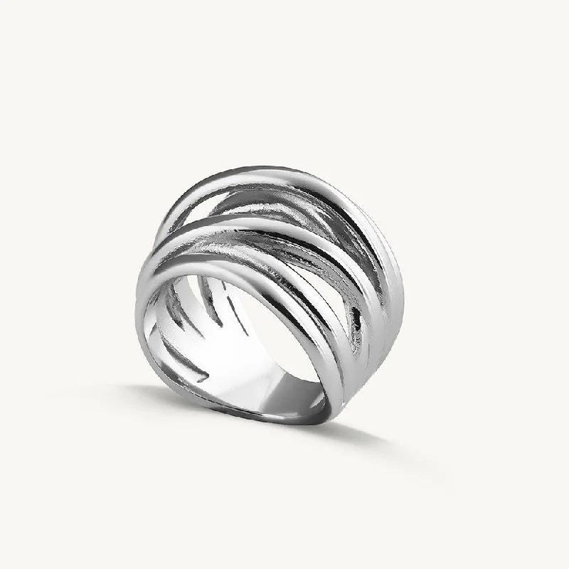 women's modern ring -Wavy Wire Silver Ring