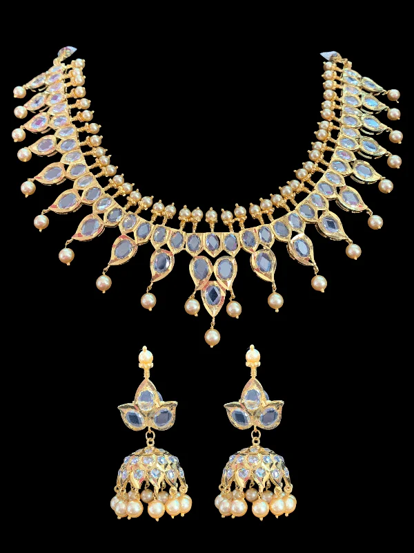 women's long necklace -Hyderabadi gold plated polki necklace in gold plated silver ( SHIPS IN 4 WEEKS )