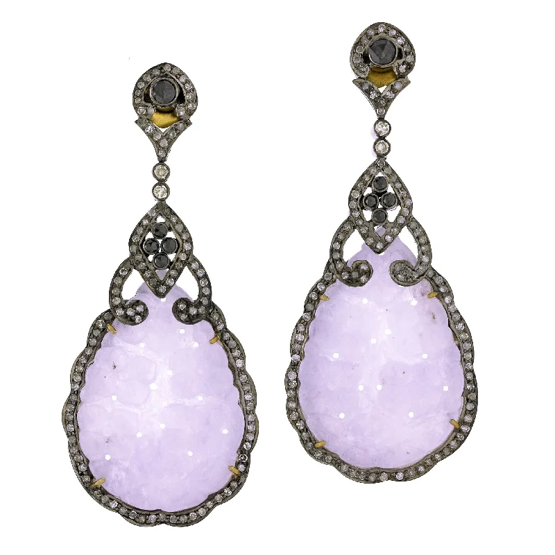 women's luxury pearl earrings -Carved Lavender Jade Teardrop Earrings