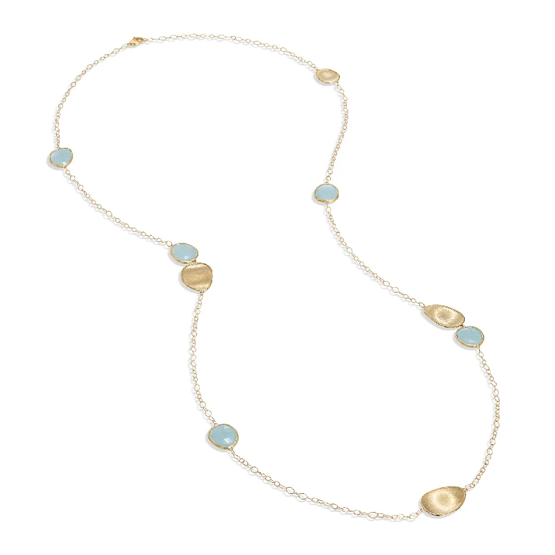 women's custom gemstone necklace -Lunaria 18ct Yellow Gold Opaque Faceted Aquamarine Long Necklace