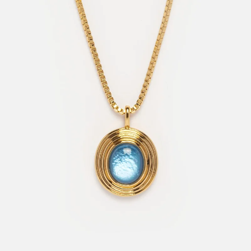 women's sapphire pendant necklace -Saturn Blue Mother of Pearl Pendant Necklace