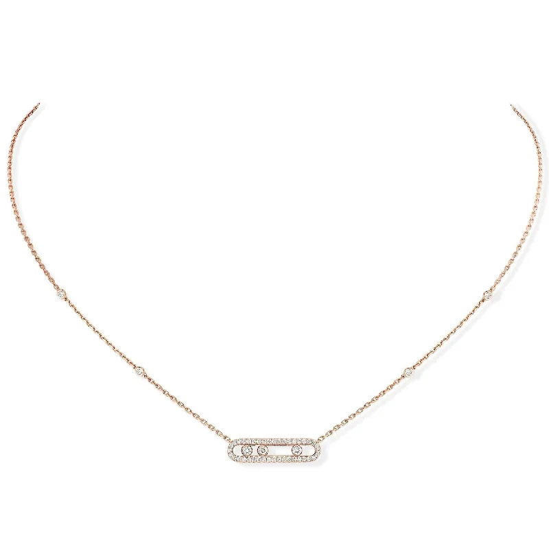 women's layered diamond necklace -18ct Pink Gold Baby Move Three Diamond And Pave Set Diamond Necklace