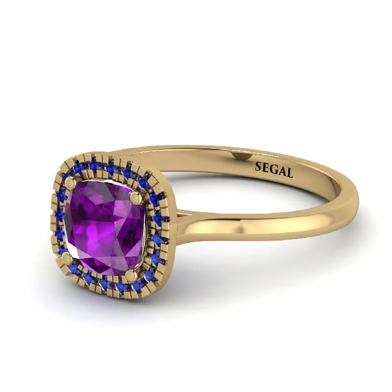 timeless solitaire engagement rings for women -Vintage Classic Halo Cushion Amethyst Ring - Skylar No. 313