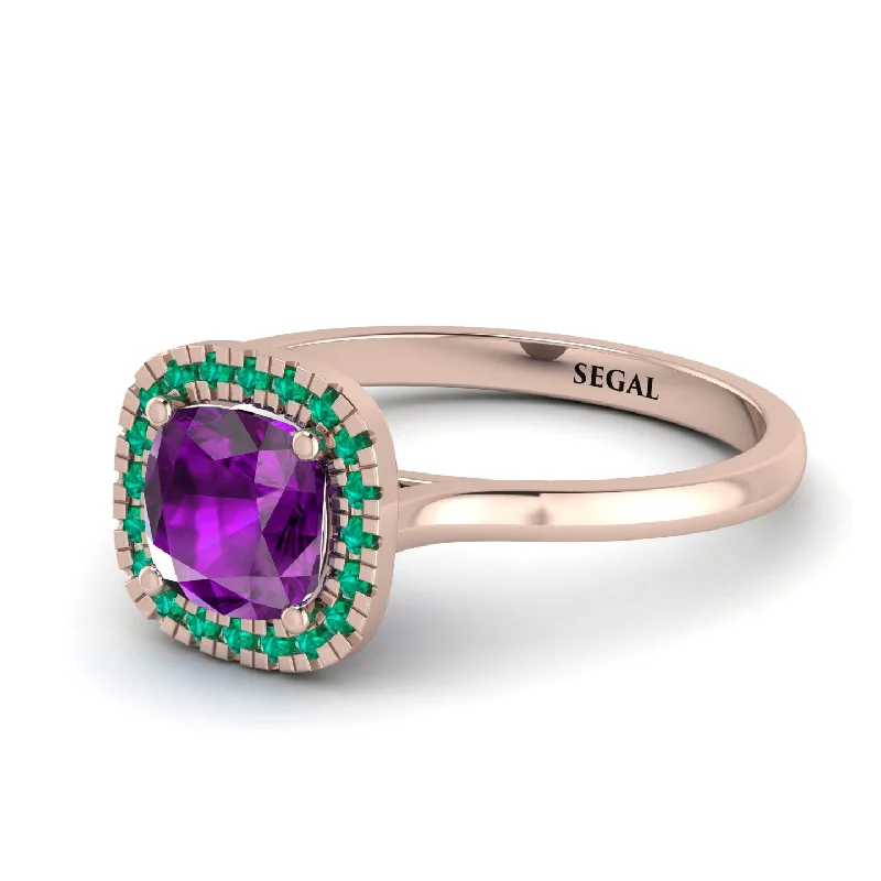 romantic engagement rings for women -Vintage Classic Halo Cushion Amethyst Ring - Skylar No. 305