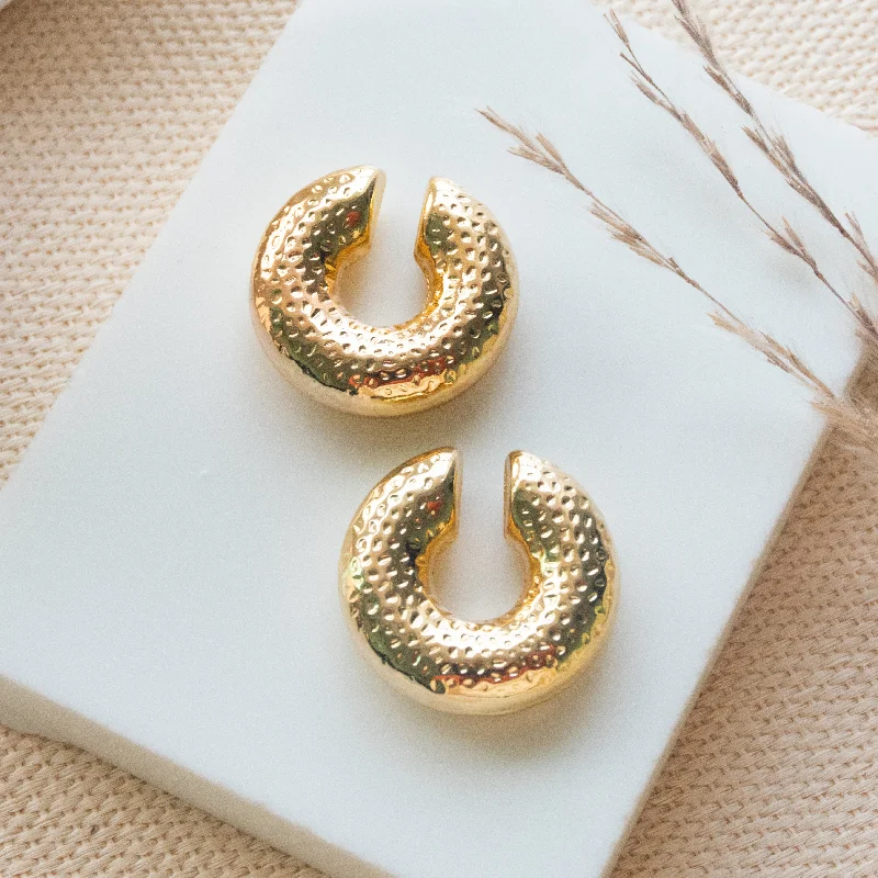 women's geometric earrings -Chunky Golden Ear Cuff