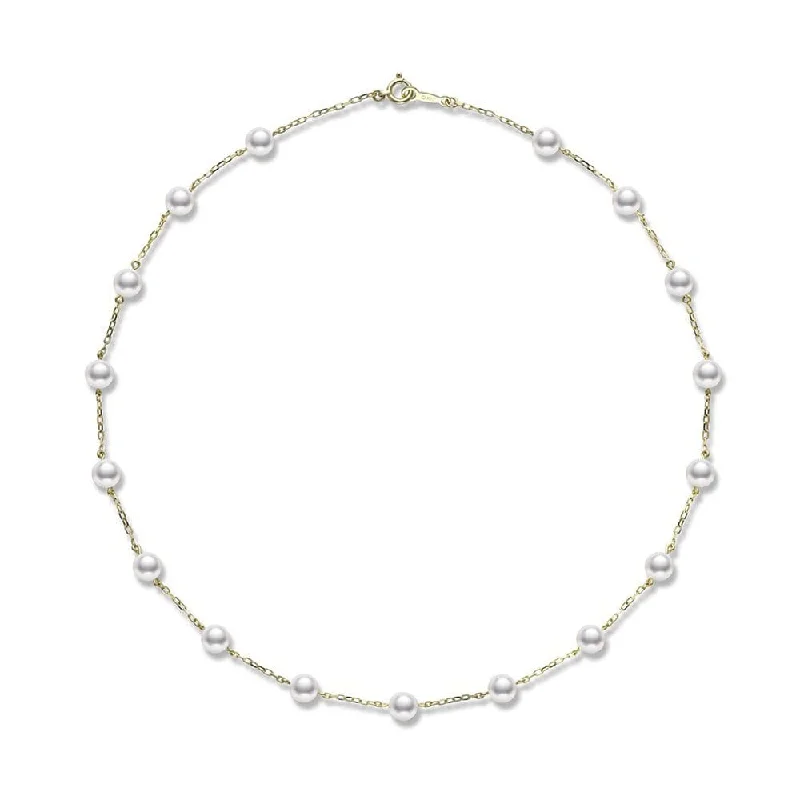 women's personalized necklace -Akoya Pearl & 18ct Yellow Gold Chain Necklace