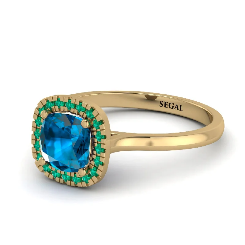 engagement rings with mixed gemstones for women -Vintage Classic Halo Cushion Blue Topaz Ring - Skylar No. 504