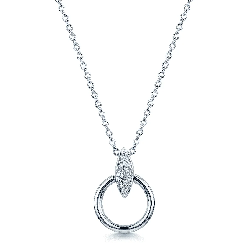 women's pearl pendant necklace -The Origin Collection 18ct White Gold Pave Diamond Seed Drop Circle Necklace